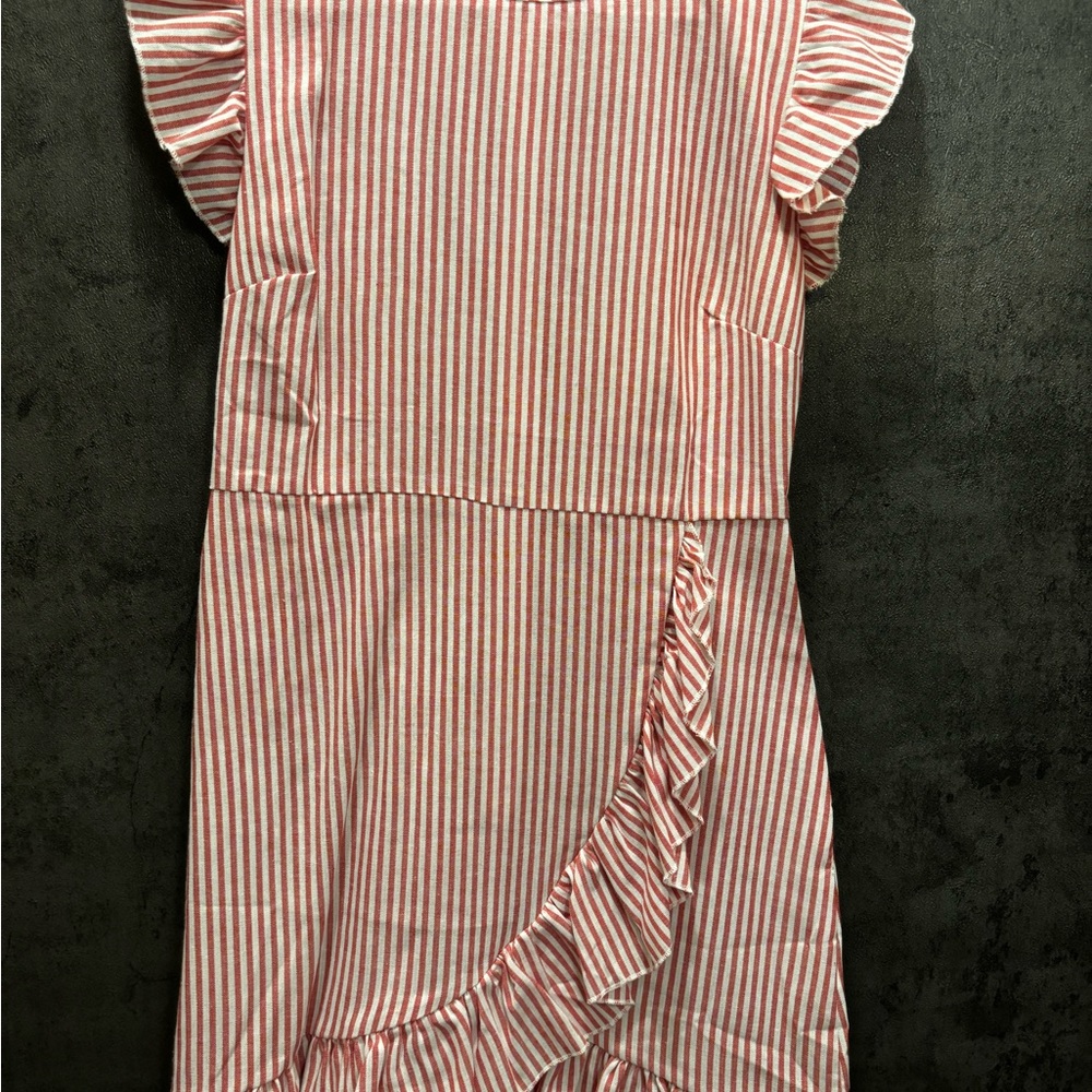 SHEIN Pink and White Ruffled Sundress